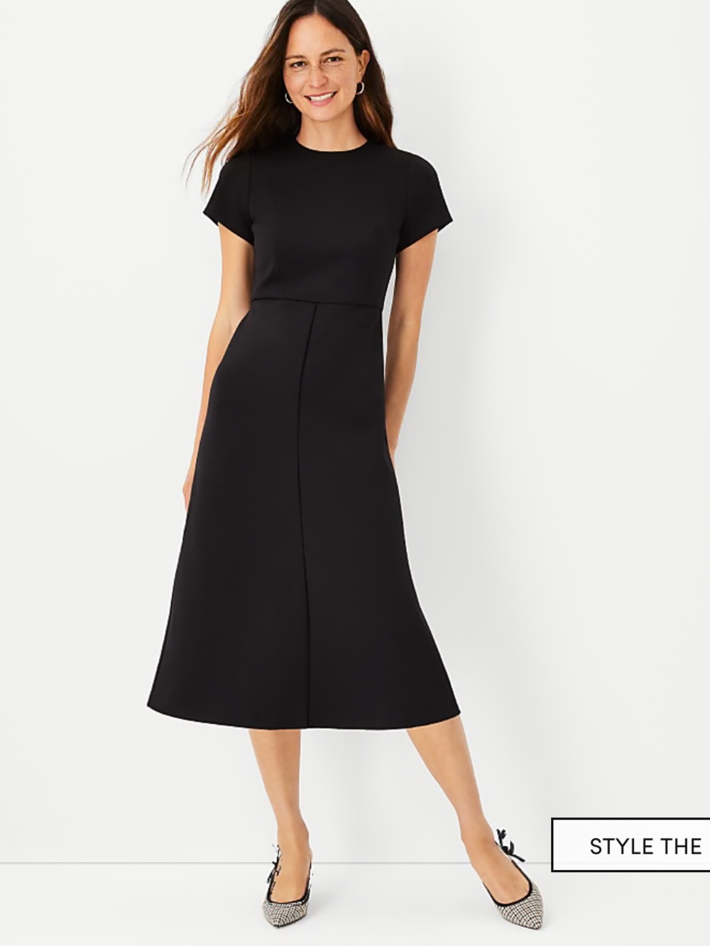 Ann Taylor Midi Flare Dress in Double Knit | Easy Care Dress | Little Black Dres